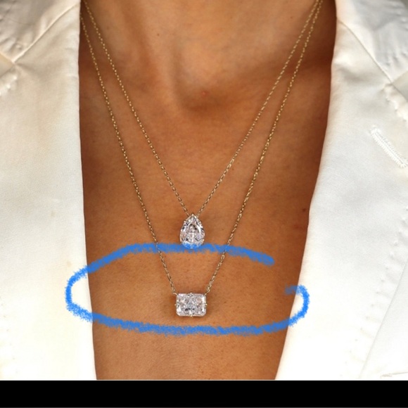 👑✨Melinda Maria~Your Royal Highness~ Silver emerald cut Necklace with Pendant👑 - Picture 3 of 11